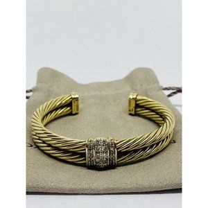 David Yurman Solid 14k Yellow Gold Double Cable Cuff Diamond Bracelet 6.5''